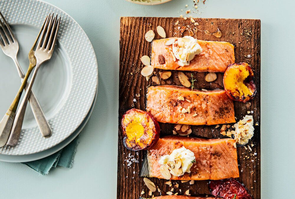 Elle Gourmet: Planked Wild Salmon with Caramelized Nectarines and Ricotta