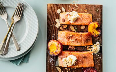 Elle Gourmet: Planked Wild Salmon with Caramelized Nectarines and Ricotta